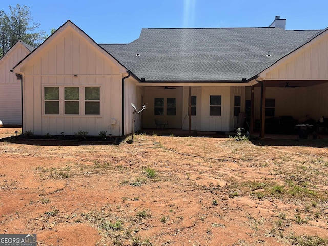 1333 Happy Hill Rd, Carrollton, GA 30116 - back of property featuring a ceiling fan, board and batten siding, and a shingled roof