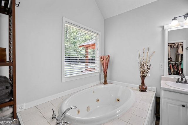 70 Otara Woods Ct, Newnan, GA 30263 - full bath with a jetted tub, vaulted ceiling, and vanity