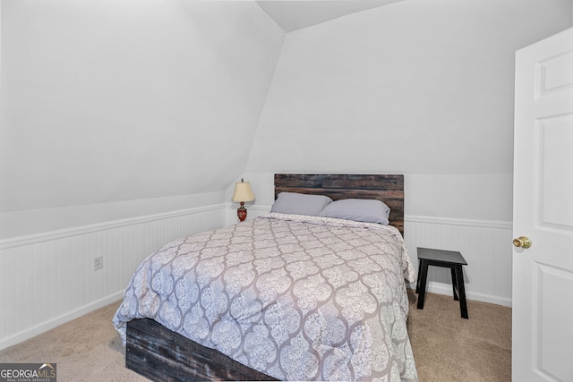 70 Otara Woods Ct, Newnan, GA 30263 - carpeted bedroom with vaulted ceiling and a wainscoted wall