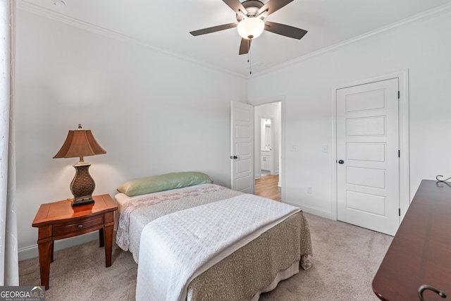 2036 Jefferson Hall Dr, Monroe, GA 30656 - bedroom with light carpet, ornamental molding, and a ceiling fan