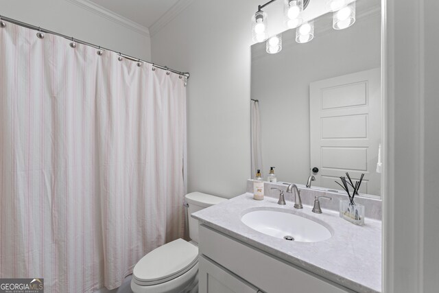 2036 Jefferson Hall Dr, Monroe, GA 30656 - bathroom with vanity, ornamental molding, and a shower with shower curtain