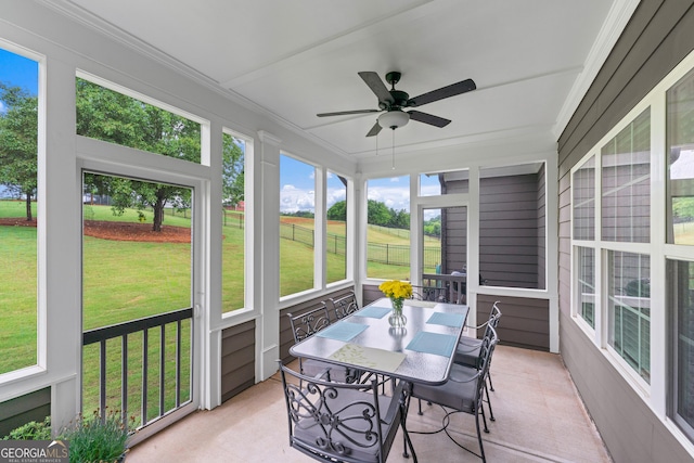 2036 Jefferson Hall Dr, Monroe, GA 30656 - sunroom with a ceiling fan, plenty of natural light, and outdoor dining space