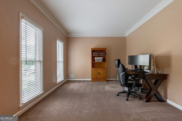 405 Woodbrook Way, Lawrenceville, GA 30043 - office area featuring ornamental molding, carpet, and baseboards