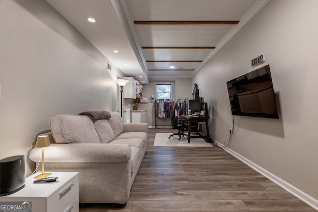 405 Woodbrook Way, Lawrenceville, GA 30043 - living area with wood finished floors, baseboards, and recessed lighting