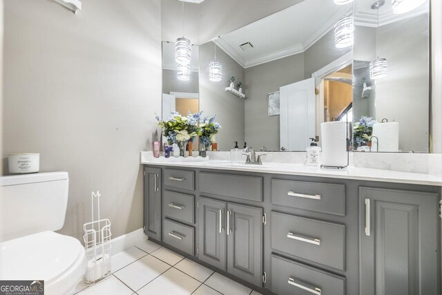 107 Julee Emilyn Dr, Bonaire, GA 31005 - bathroom featuring crown molding, toilet, tile patterned flooring, vanity, and baseboards