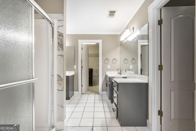 107 Julee Emilyn Dr, Bonaire, GA 31005 - full bath with vanity, crown molding, a stall shower, tile patterned floors, and baseboards