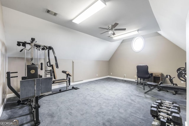 107 Julee Emilyn Dr, Bonaire, GA 31005 - workout area featuring ceiling fan, baseboards, and lofted ceiling