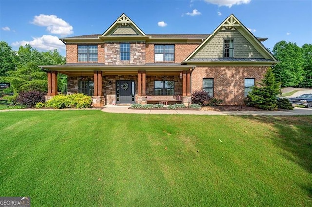501 Rabun Ct, Canton, GA 30115 - craftsman inspired home with a front yard, covered porch, and brick siding