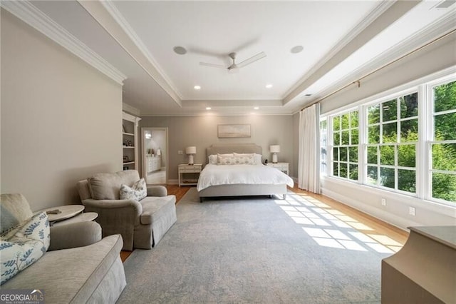 3894 Land O Lakes Dr NE, Atlanta, GA 30342 - bedroom with a raised ceiling, crown molding, a ceiling fan, and recessed lighting