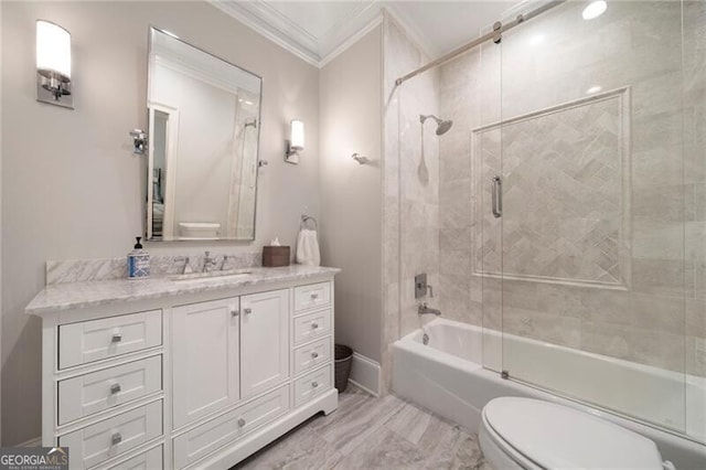 3894 Land O Lakes Dr NE, Atlanta, GA 30342 - bathroom with ornamental molding, vanity, combined bath / shower with glass door, and marble finish flooring