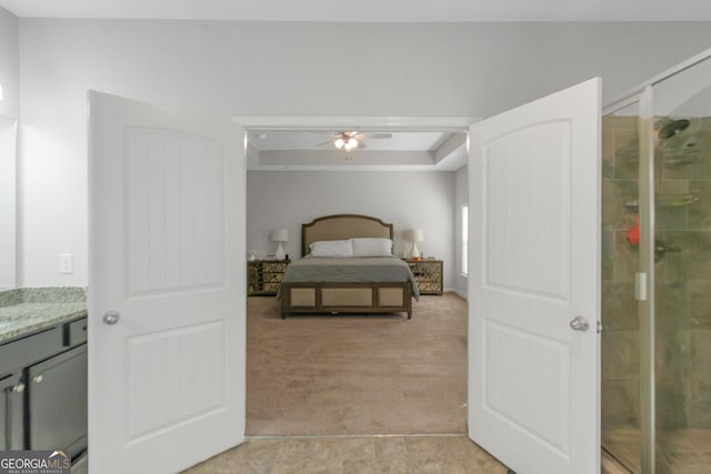 1243 Polk Xing, Mcdonough, GA 30252 - bedroom featuring light carpet and a ceiling fan