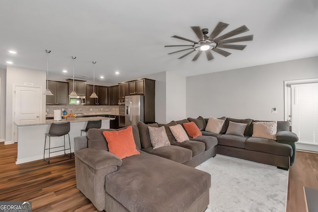 1243 Polk Xing, Mcdonough, GA 30252 - living room with a ceiling fan, dark wood-type flooring, and recessed lighting