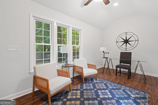 4941 Lighthouse Pointe, Acworth, GA 30101 - sitting room with baseboards, a ceiling fan, wood finished floors, and vaulted ceiling