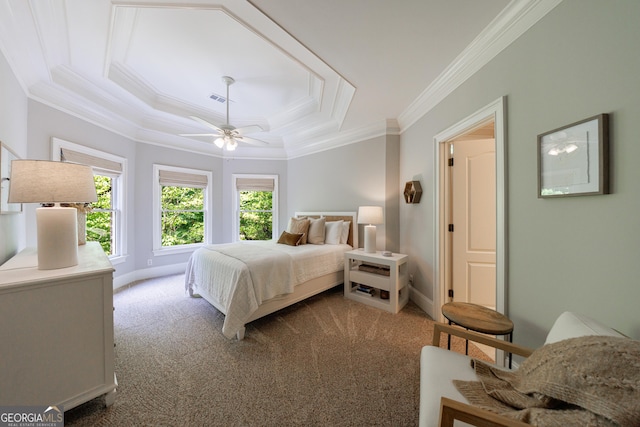2101 Hunters Green Dr, Lawrenceville, GA 30043 - carpeted bedroom featuring multiple windows, ornamental molding, baseboards, and ceiling fan