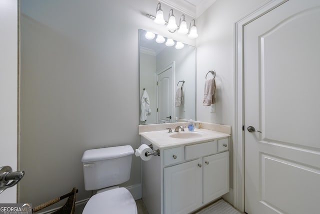 2101 Hunters Green Dr, Lawrenceville, GA 30043 - half bath with ornamental molding, vanity, and toilet