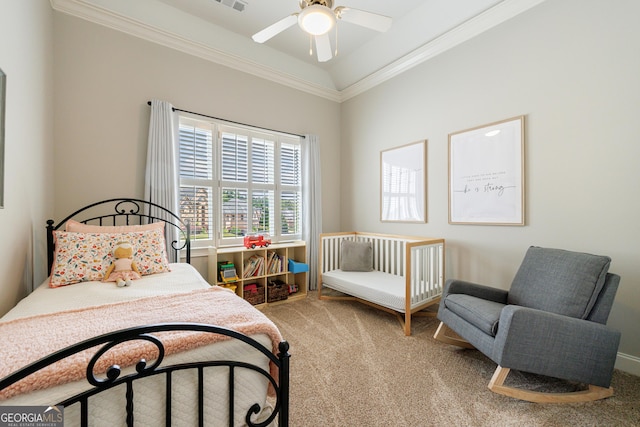 2101 Hunters Green Dr, Lawrenceville, GA 30043 - bedroom featuring light carpet, crown molding, and ceiling fan