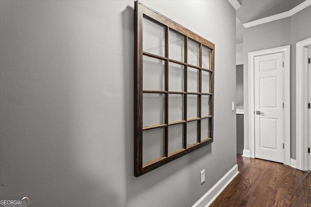 4251 Lantern Hill Dr, Dacula, GA 30019 - corridor with dark wood-style flooring, crown molding, and baseboards