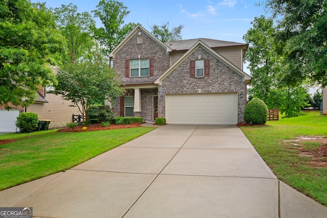 4650 Pleasant Woods Dr, Cumming, GA 30028 - view of front of home with brick siding, a garage, concrete driveway, and a front lawn