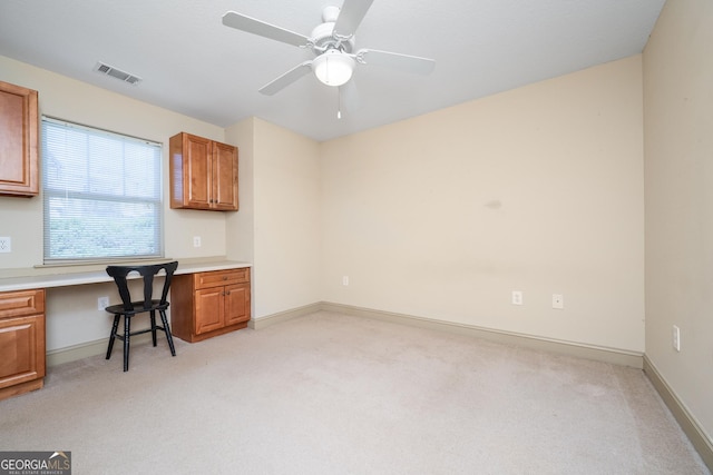 1523 Gadwall Way, Seneca, SC 29678 - unfurnished office with built in desk, light colored carpet, ceiling fan, and baseboards