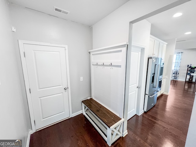 5229 Tye Trl, Fairburn, GA 30213 - mudroom featuring dark wood-style flooring, recessed lighting, and baseboards