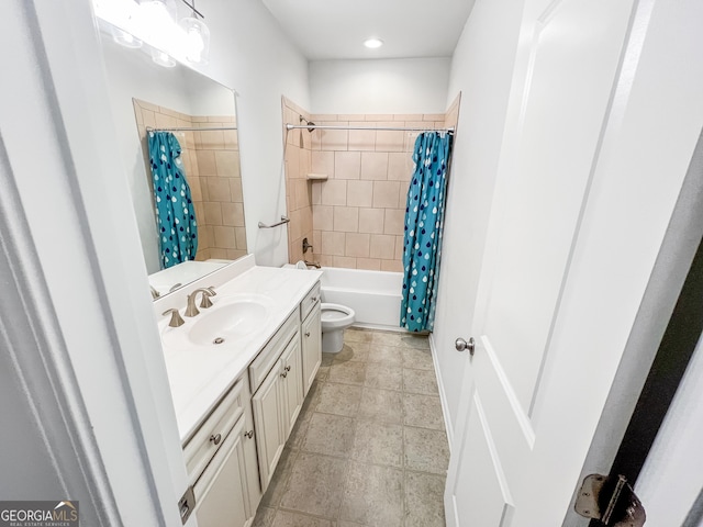 5229 Tye Trl, Fairburn, GA 30213 - full bathroom with vanity, toilet, shower / bathtub combination with curtain, and recessed lighting