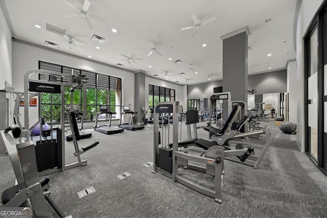 3040 Peachtree Rd NW Unit 1013, Atlanta, GA 30305 - gym with recessed lighting, carpet flooring, and a ceiling fan