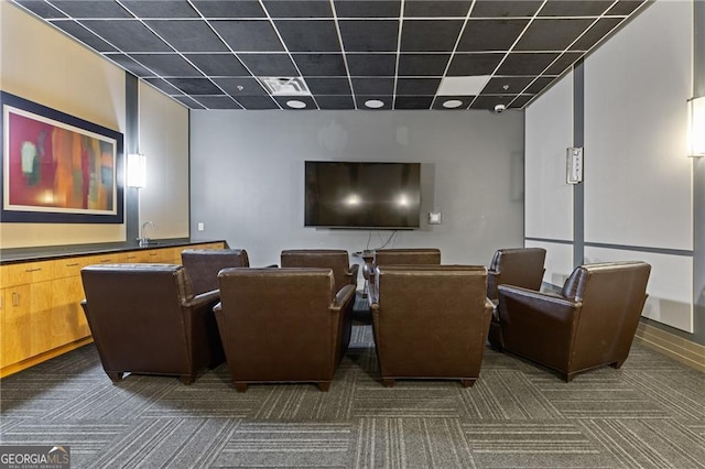 3040 Peachtree Rd NW Unit 1013, Atlanta, GA 30305 - home theater with dark carpet, a paneled ceiling, and a sink