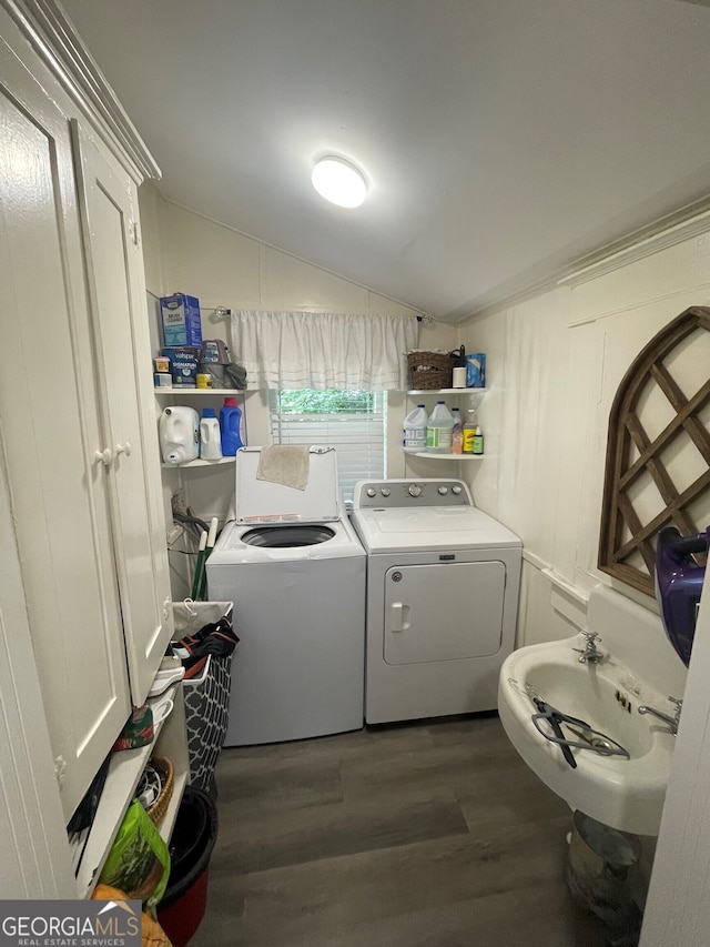1103 E 2nd Ave SE, Rome, GA 30161 - washroom with washer and dryer and dark wood-type flooring