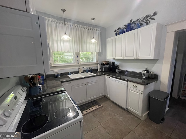 1103 E 2nd Ave SE, Rome, GA 30161 - kitchen with white appliances, a sink, white cabinetry, and dark tile patterned floors