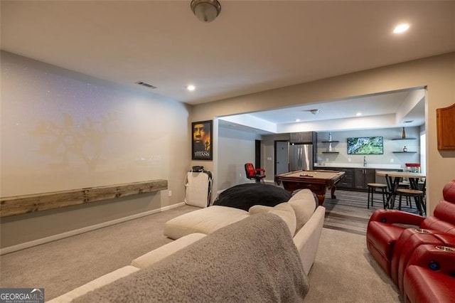3589 Tamerton Trce, Buford, GA 30519 - cinema room featuring recessed lighting, baseboards, pool table, light colored carpet, and bar