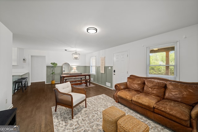 3142 Chamblee Gap Rd, Cumming, GA 30040 - living area with dark wood-style floors and wainscoting