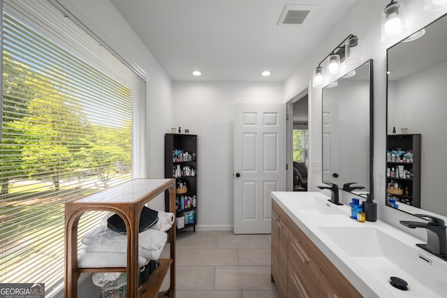 3142 Chamblee Gap Rd, Cumming, GA 30040 - bathroom with double vanity, tile patterned flooring, and recessed lighting