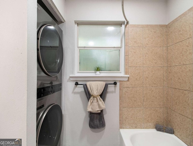 3149 Buford Hwy NE Unit 3, Brookhaven, GA 30329 - full bathroom featuring estacked washer and dryer and shower / tub combination