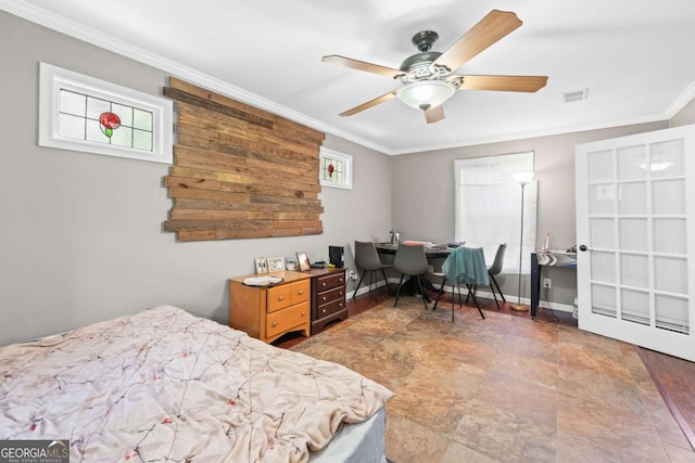 850 Long Branch Cir, Sugar Hill, GA 30518 - bedroom featuring ornamental molding, multiple windows, ceiling fan, and baseboards