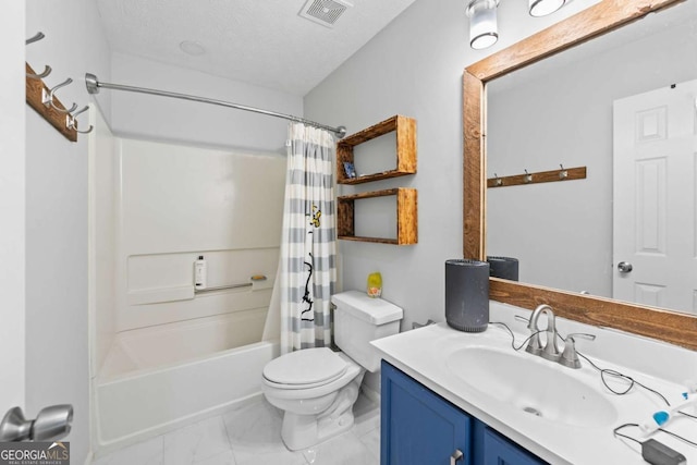 850 Long Branch Cir, Sugar Hill, GA 30518 - full bathroom with vanity, toilet, shower / bath combination with curtain, marble finish flooring, and a textured ceiling