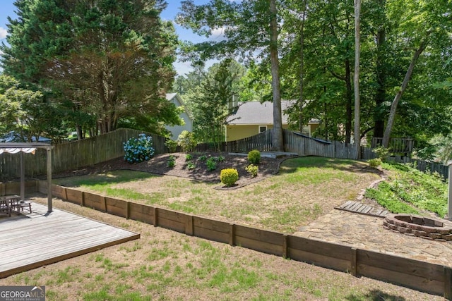 850 Long Branch Cir, Sugar Hill, GA 30518 - view of yard with an outdoor fire pit and a wooden deck
