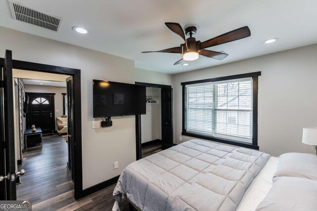 1764 Spring Ave, East Point, GA 30344 - bedroom with dark wood-style floors, recessed lighting, and ceiling fan