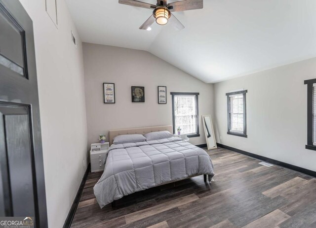 1764 Spring Ave, East Point, GA 30344 - bedroom featuring lofted ceiling, wood finished floors, and a ceiling fan