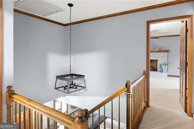 2041 Millspring Way NW, Kennesaw, GA 30152 - hall featuring an upstairs landing, carpet, and crown molding
