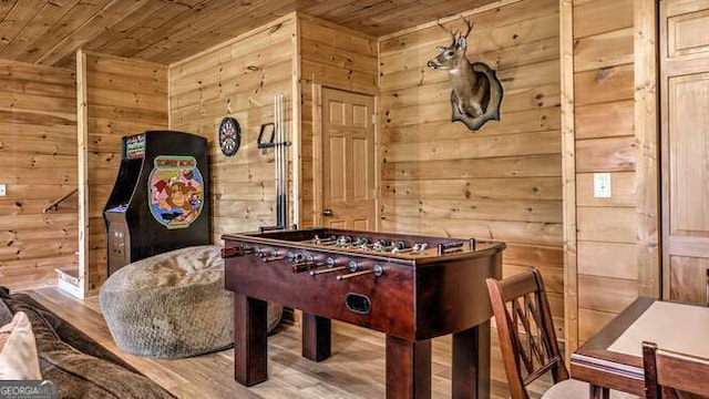 437 Spruce Cir Unit G, Mineral Bluff, GA 30559 - recreation room with wooden ceiling, wooden walls, and wood finished floors