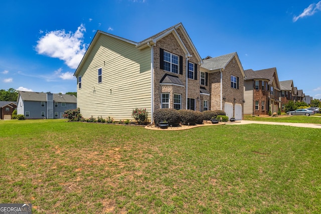 2689 Muskeg Ct SW, South Fulton, GA 30331 - view of front of property featuring a residential view, concrete driveway, an attached garage, brick siding, and a front lawn
