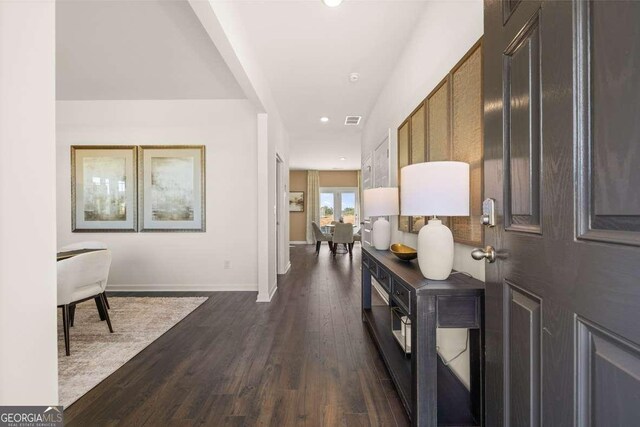 170 Aster Ave, Locust Grove, GA 30248 - corridor with dark wood-type flooring, baseboards, and recessed lighting