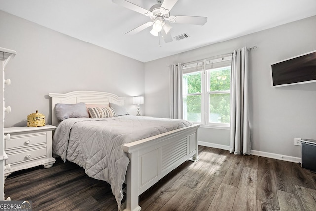 4527 Village Springs Run, Dunwoody, GA 30338 - bedroom with dark wood finished floors, baseboards, and a ceiling fan