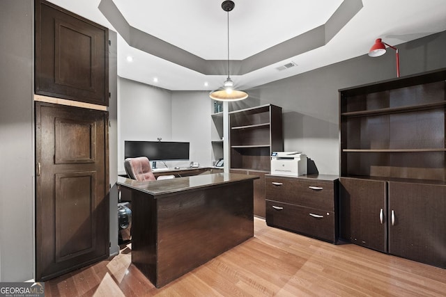 4527 Village Springs Run, Dunwoody, GA 30338 - office space featuring light wood finished floors, a tray ceiling, and recessed lighting
