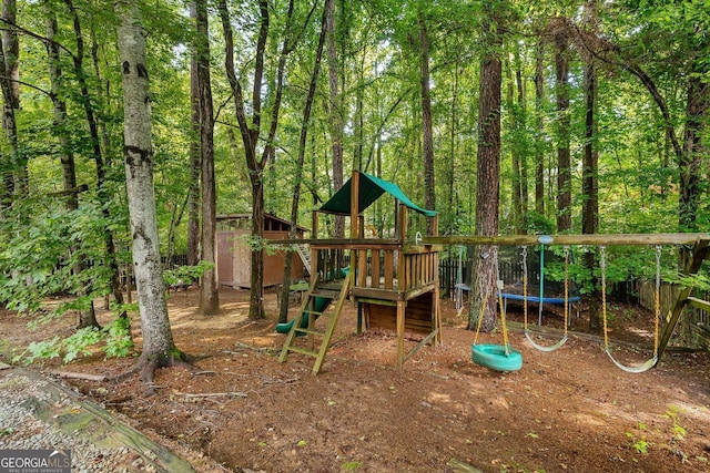 4527 Village Springs Run, Dunwoody, GA 30338 - view of jungle gym with a view of trees