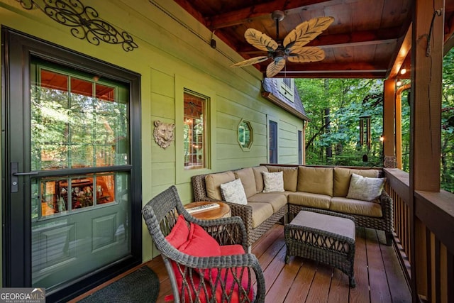 744 Dover Falls Trl, Ellijay, GA 30540 - deck with a ceiling fan and an outdoor living space