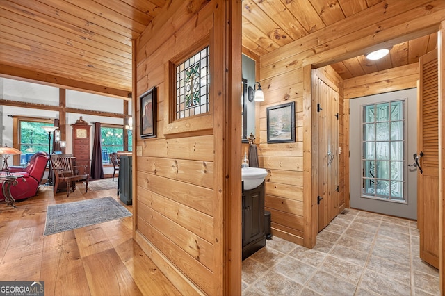744 Dover Falls Trl, Ellijay, GA 30540 - entryway featuring wood ceiling and wood walls