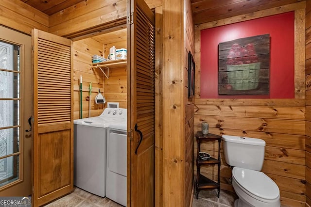 744 Dover Falls Trl, Ellijay, GA 30540 - laundry room with washer and dryer and wood walls
