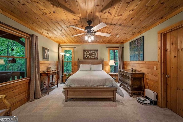 744 Dover Falls Trl, Ellijay, GA 30540 - carpeted bedroom featuring wooden ceiling, wood walls, and wainscoting