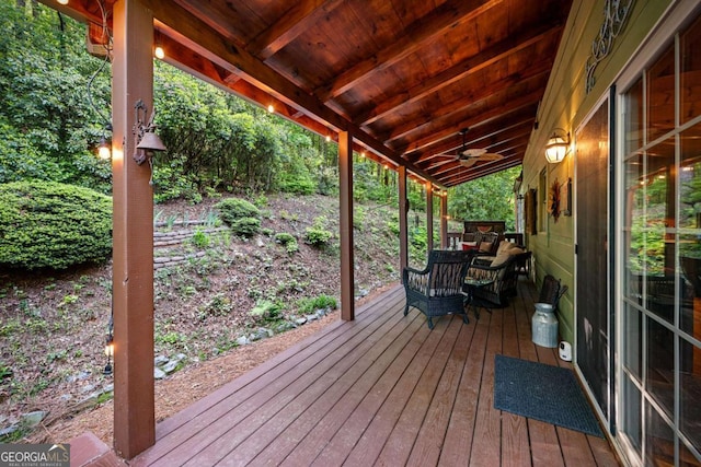 744 Dover Falls Trl, Ellijay, GA 30540 - wooden terrace with ceiling fan